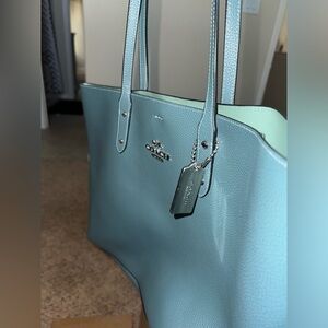 Coach Crossgrain City Zip Top Tote Handbag -  dark turquoise